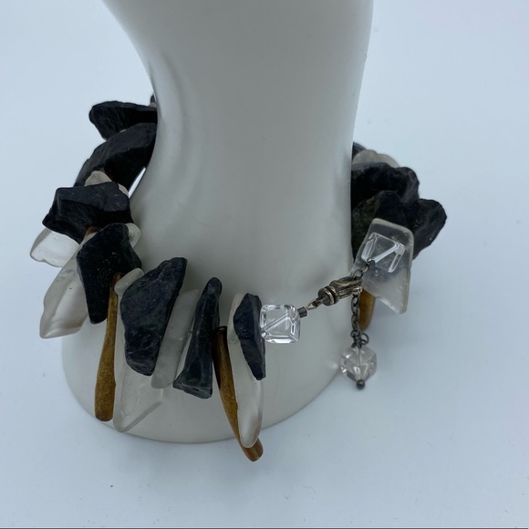 Black & Clear Stone Tribal Inspired Boho Statement Bracelet - Picture 8 of 11